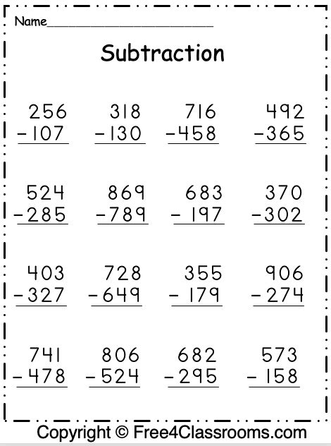 3-digit subtraction worksheets with borrowing|Subtraction – 3 Digit / FREE Printable Worksheets – Worksheetfun.